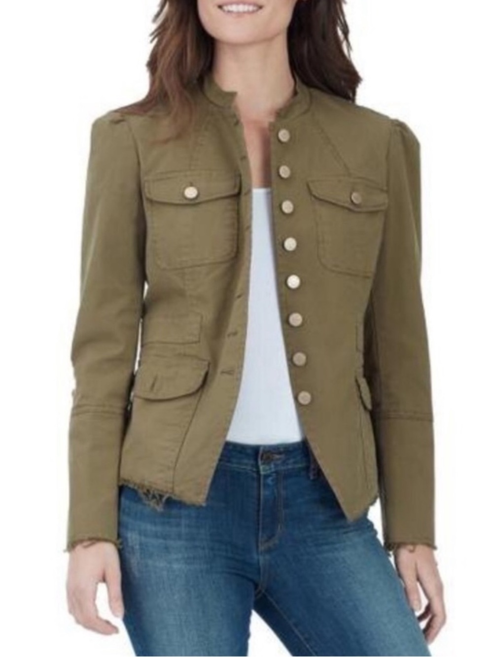 William Rast "Bragg" cotton blend Military Utility Jacket in olive green L